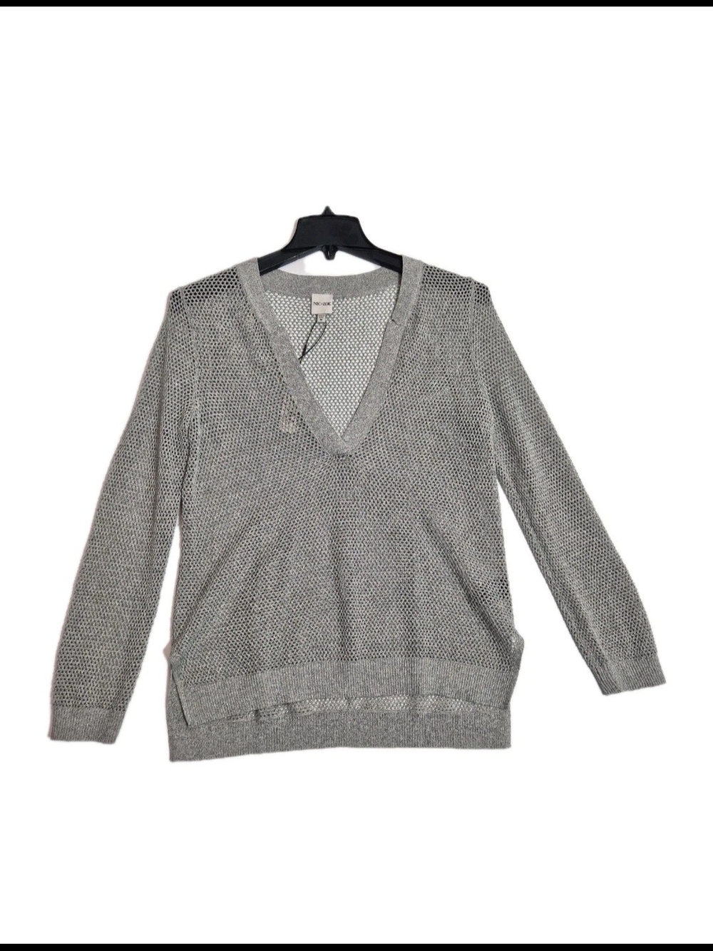 Nic + Zoe Women's Sweater Size M Pullover Gray Cotton Blend Knitted Metallic 32